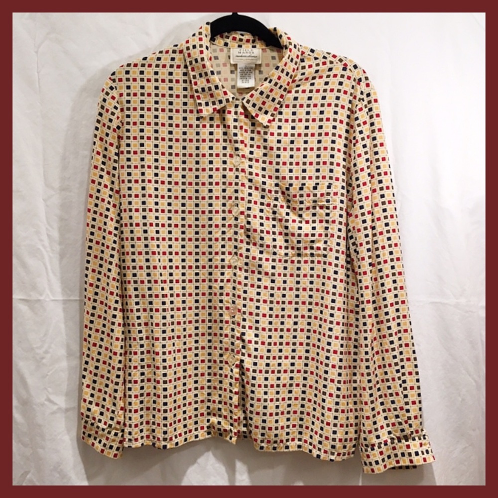 Vintage Silk Square Pattern Button Down - image 1
